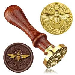 3D Bee Wax Seal Stamp and Wooden Handle set, Insects Embossed Stamp Sealing Removable 1