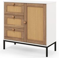 3 shelves and raised metal feet, freestanding storage cabinet, for living room, bathroom, kitchen, white + natural colour