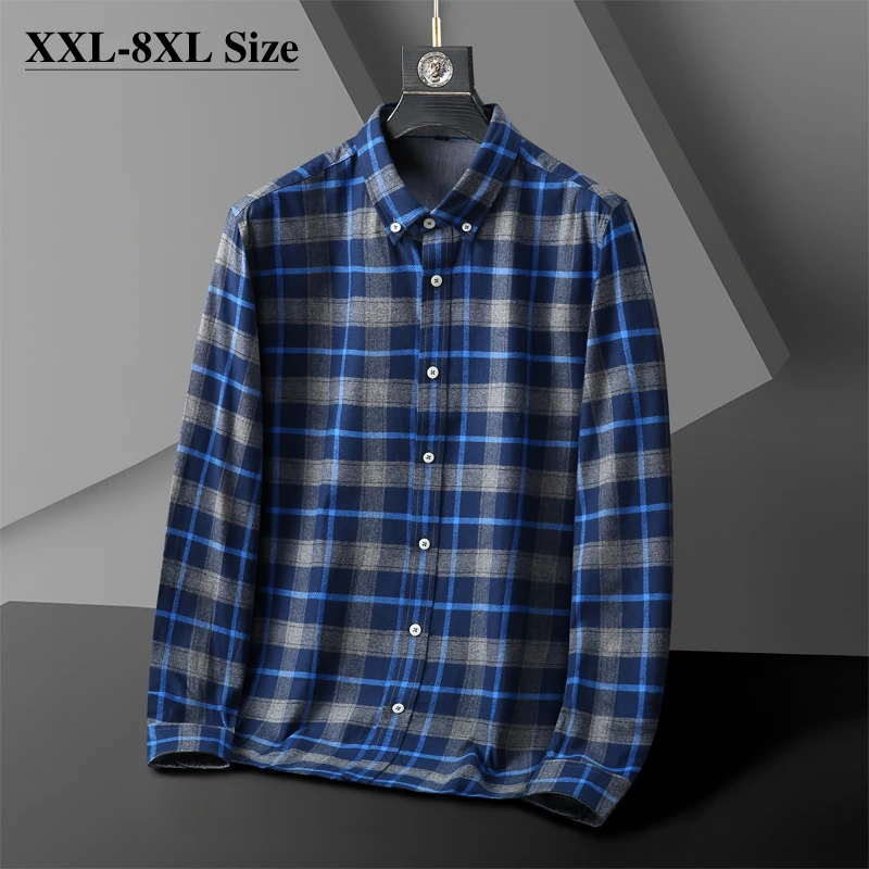 

Luxury Shirts for Men 2023 Autumn Classic Style Casual Brushed Plaid Long Sleeve Shirt Male Brand Oversize Shirt 5XL 6XL 7XL 8XL