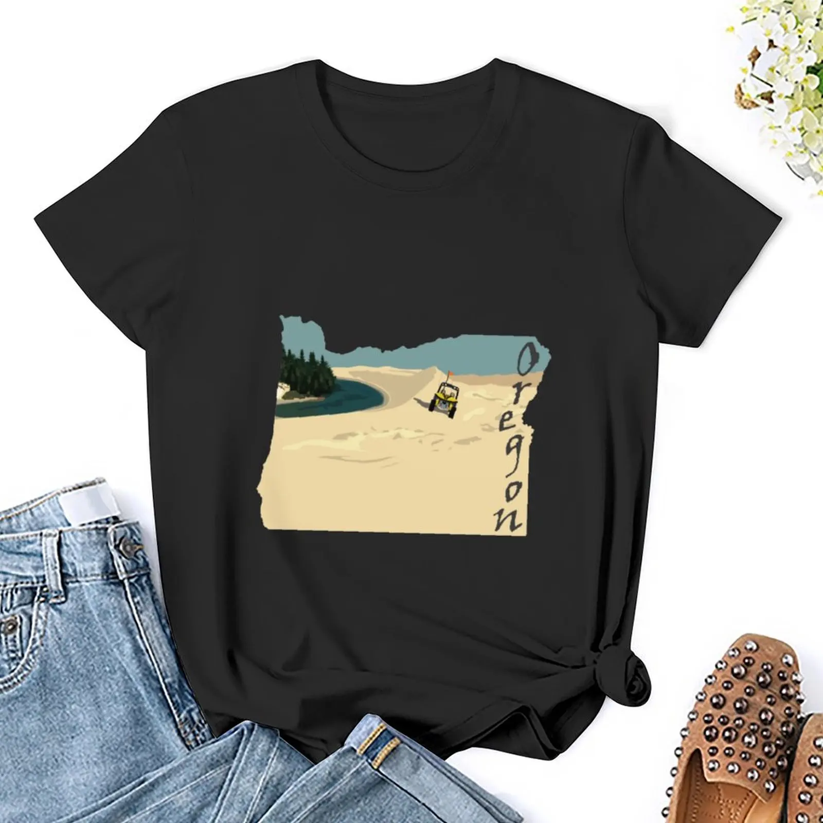 Oregon: Sand Dunes T-Shirt pakaian estetika pakaian Wanita Atasan musim panas pakaian wanita