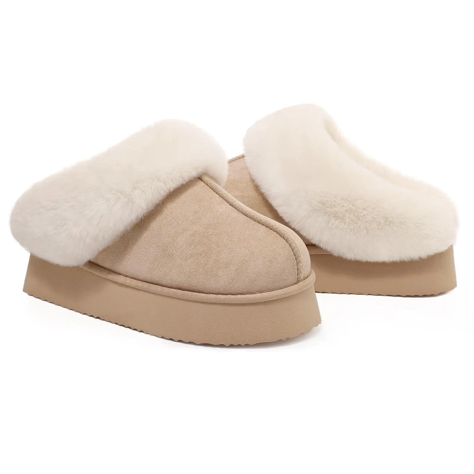 Comwarm Fuzzy Fur Slippers Women Paltform Furry Winter Slippers Cozy Plush Lined House Slides Non-slip Indoor Fluffy Fur Slipper