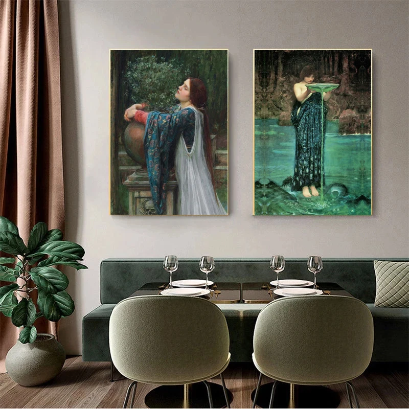 John William Waterhouse Vintage Wall Art Poster Magic Circle Witch Women Canvas Painting Print Jason and Medea Home Decor