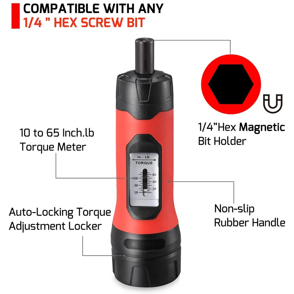 Torque Screwdriver Set Adjustable 10-65In.lb Rifle Pistol Gun Repair Mounting Tool Manual Preset Torque Driver Screwdriver