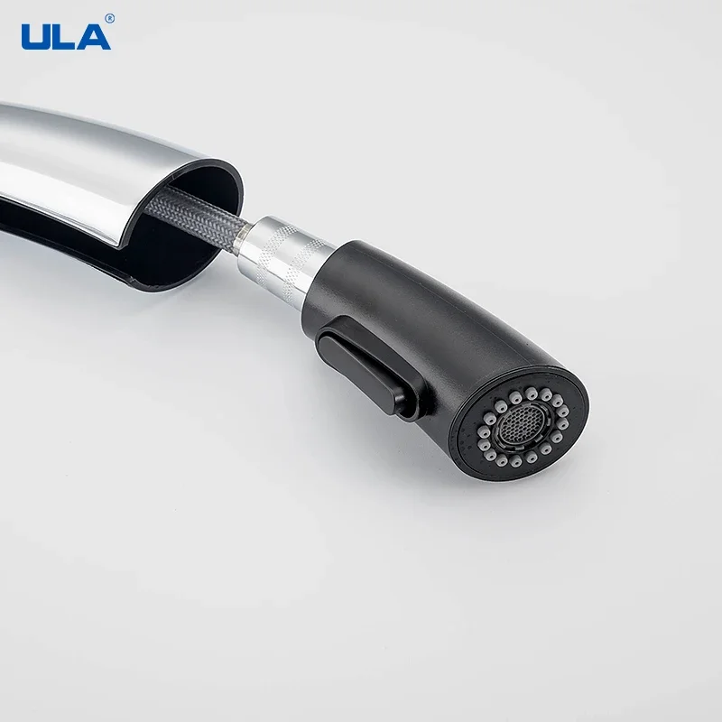 ULA-grifo de cocina cromado/negro, caño extraíble, mezclador de agua fría y caliente, grifo de cocina, boquilla de grifo Flexible de 360 grados