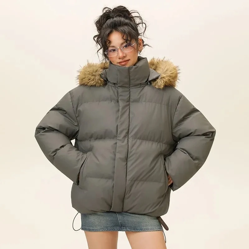 

Zoki Sweet Pink Winter Parkas Women Fashion Long Sleeve Faux Fox Hooded Coat Thick Warm Korean Lady Chic Cute Cotton Jacket New