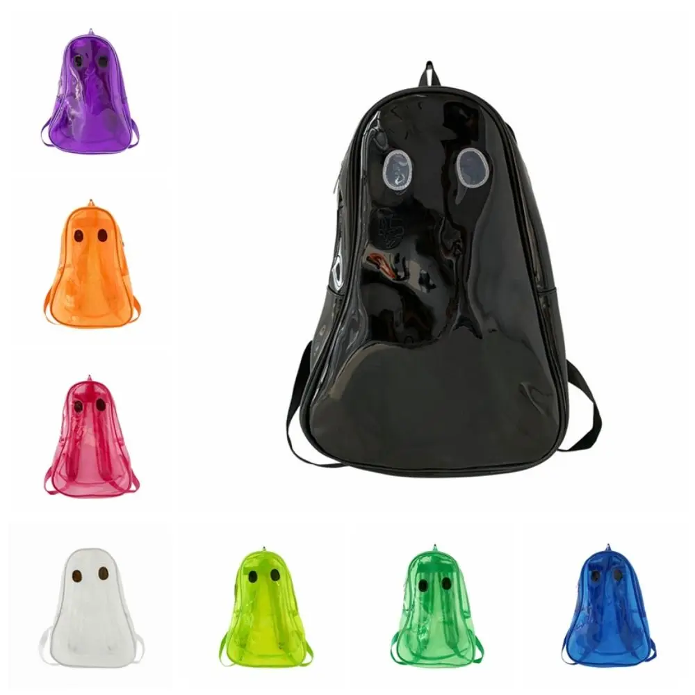 Tas Sekolah PVC Transparan untuk Siswa, Warna Permen, Ritsleting, Ransel Transparan Motif Hantu Halloween, Tas Tangan Anti Air