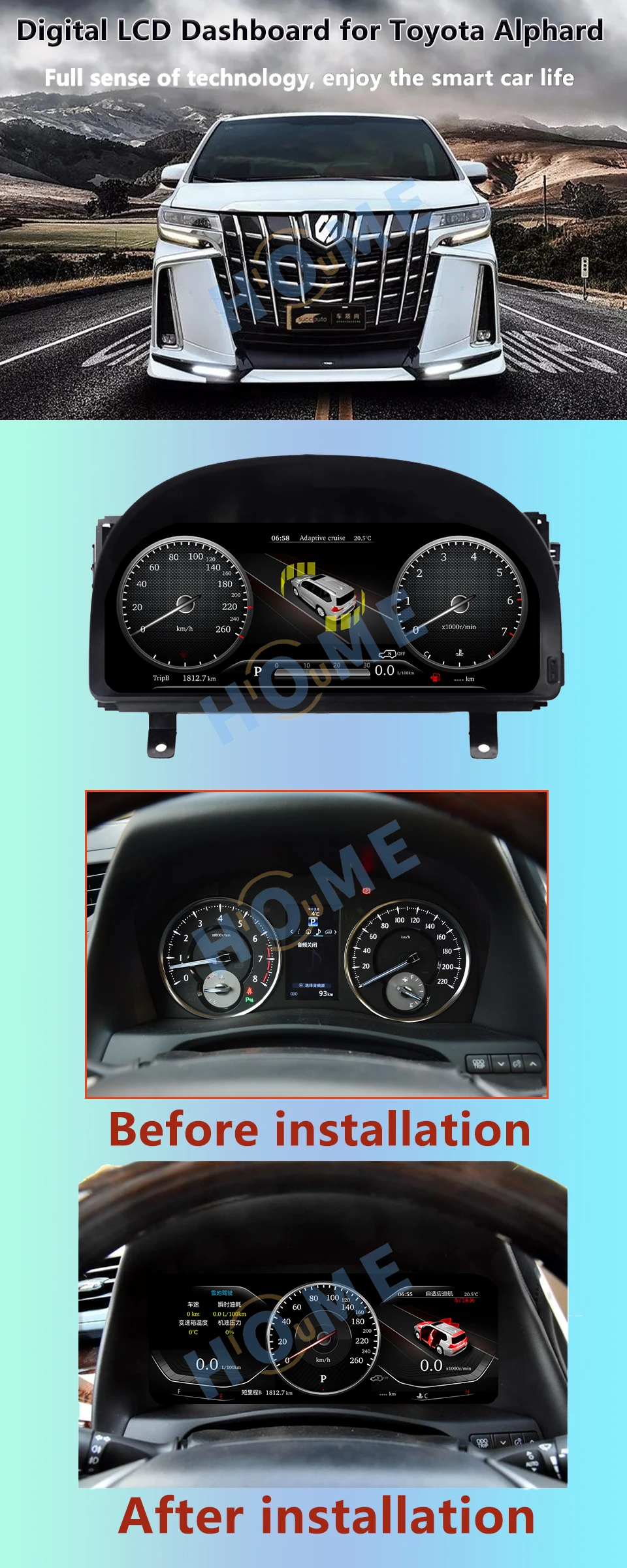 Car LCD Cluster Instrument Multimedia Dashboard Modification For Toyota Alphard 2008 - 2018 Speedmeter Digital Cockpit Panel