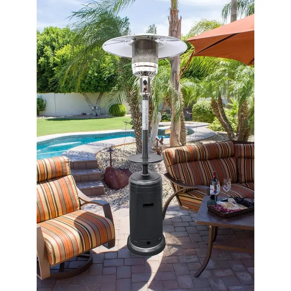 48,000 BTU Propane Patio Heater with Wheels and Table, Hammered Silver, Large