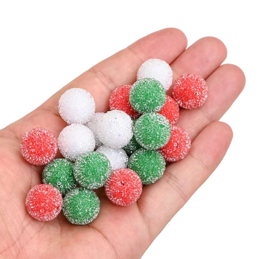 5 Stück 16mm Weihnachts-Acrylperlen mit glitzernder Zuckertextur, runde lose Abstandsperlen in Rot, Weiß, Grün, Beerenperlen für DIY-Bastelarbeiten – Detail 5