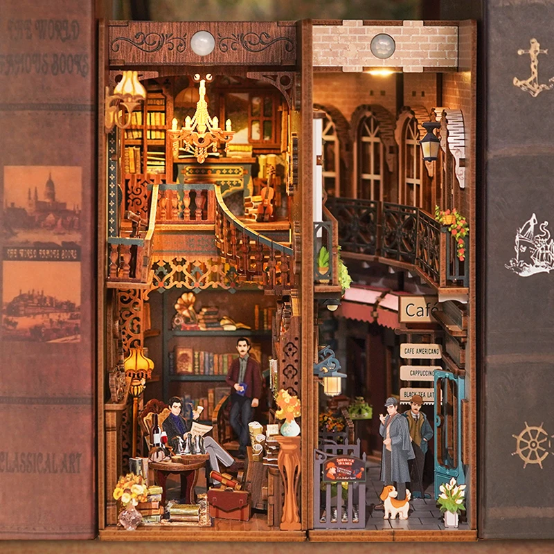 New Diy Wooden Book Nook Shelf Insert Kit Baker Street 221B Detective Agency Bookends Miniature Building Kits Bookshelf Gifts