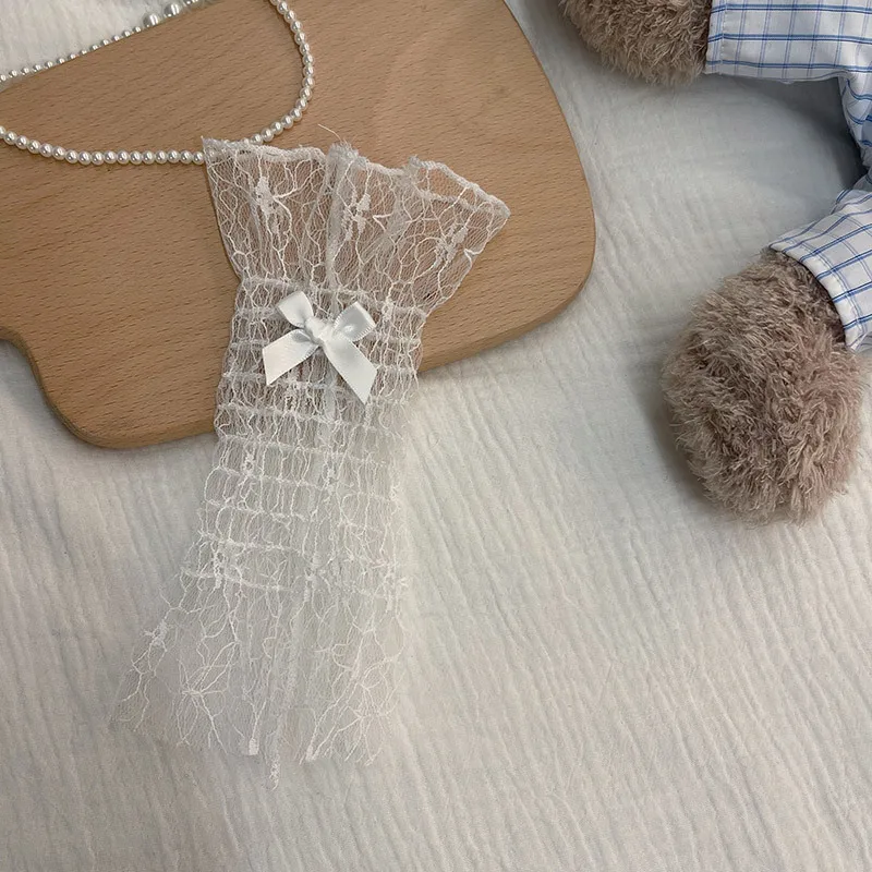 Sarung Tangan Berhias Renda Anak Perempuan Lolita Penutup Lengan Ultra Tipis Jaring Berongga Pita Sarung Tangan Aksesori Pengantin Gadis Manis Permainan Peran