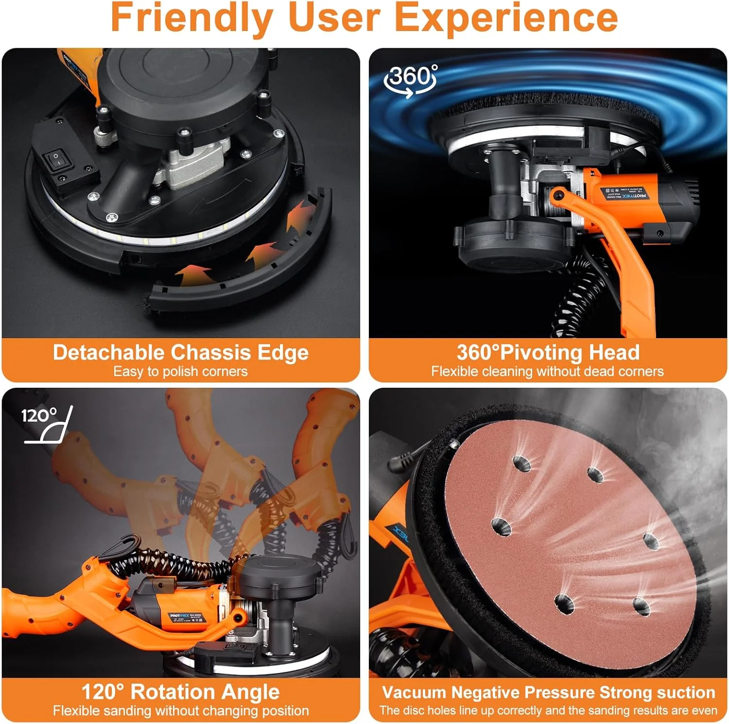 Drywall Sander, Alat Pelepas Langit-langit Popcorn 1000W, Sander Drywall Otomatis dengan Pengumpul Debu Vakum, Lampu LED, 6 Variabel