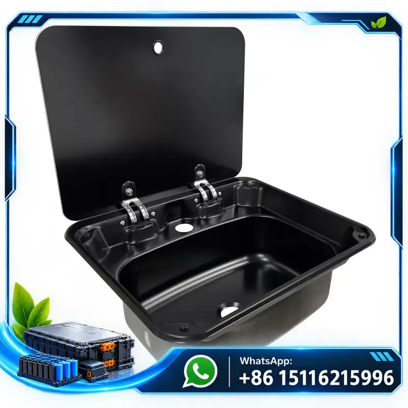RV kitchen sink, black coated SS304 stainless steel with tempered glass cover, compact design, suitable for RV and marine