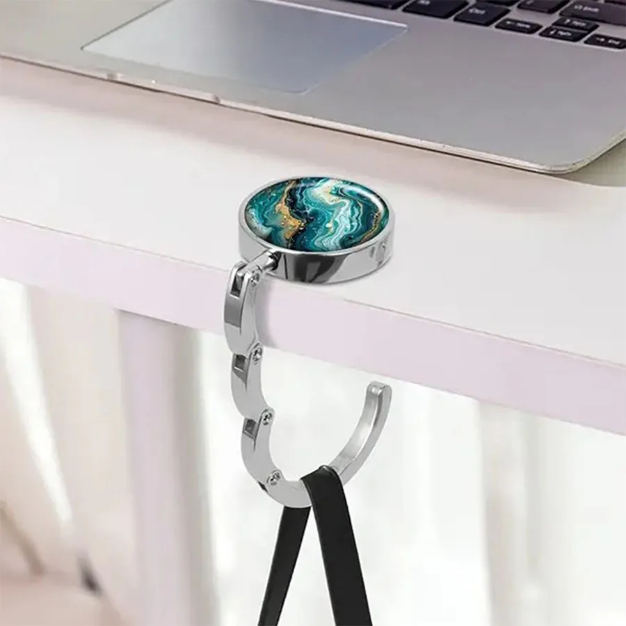 Marble Pattern Portable Purse Hook Foldable Bag Hanger Handbag Holder for Women Student Desk Side Bag Organizer
