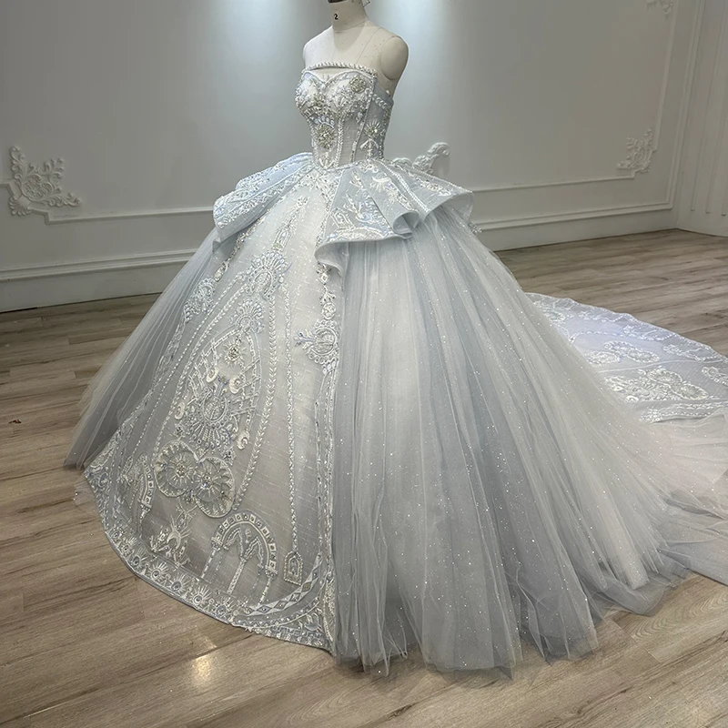 Abito da sposa grigio-blu di alta qualità 2023 abito da sposa principale con perline da sposa di vendita caldo