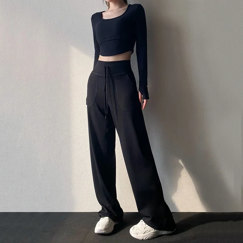 Yoga Wide Leg Pants for Women, New Straight Leg High Waisted and Loose Fit, Slimming and Floor Hugging Casual Sports Pants