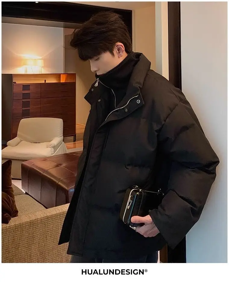 New Fake Two Piece Warm Coats Men Winter Loose Cotton-padded Jackets Men's 2026 Solid Color Pockets Overcoats C919