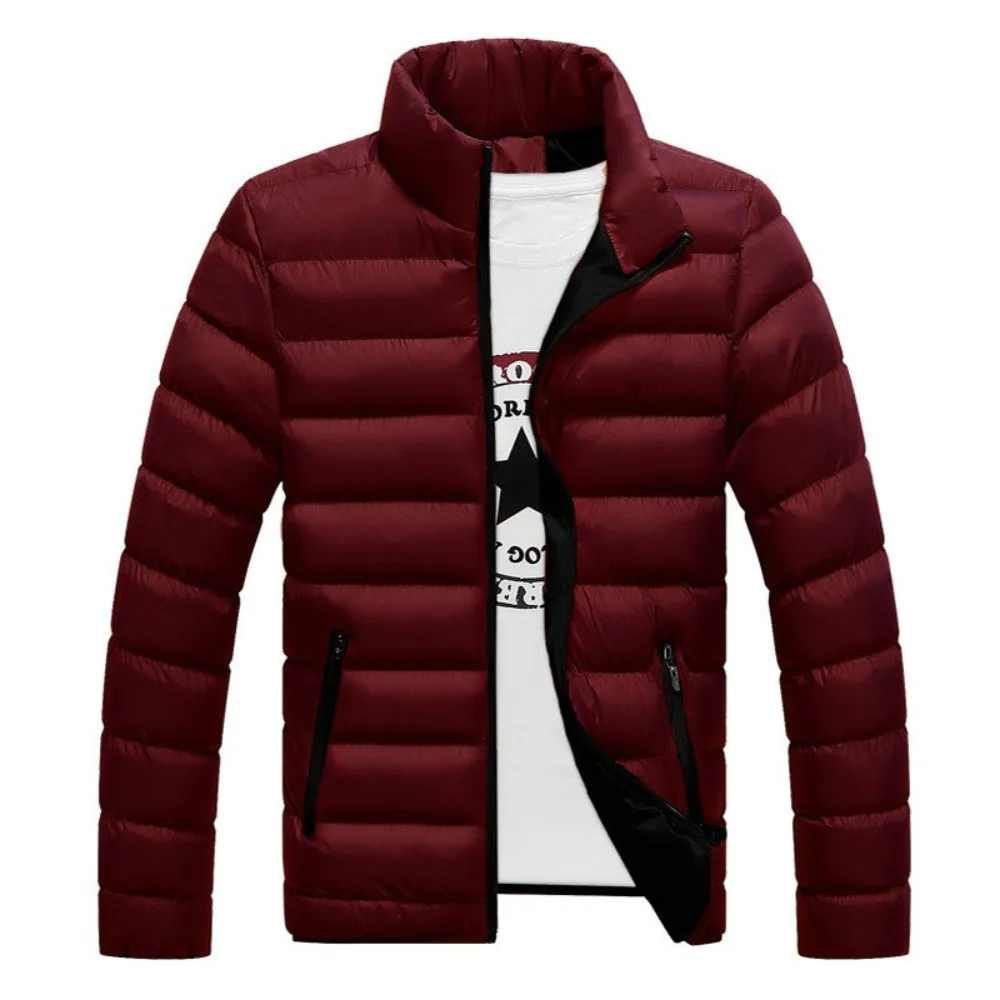 Chaqueta de invierno de manga larga para hombre, chaqueta acolchada de algodón con cremallera, cuello alto, talla grande