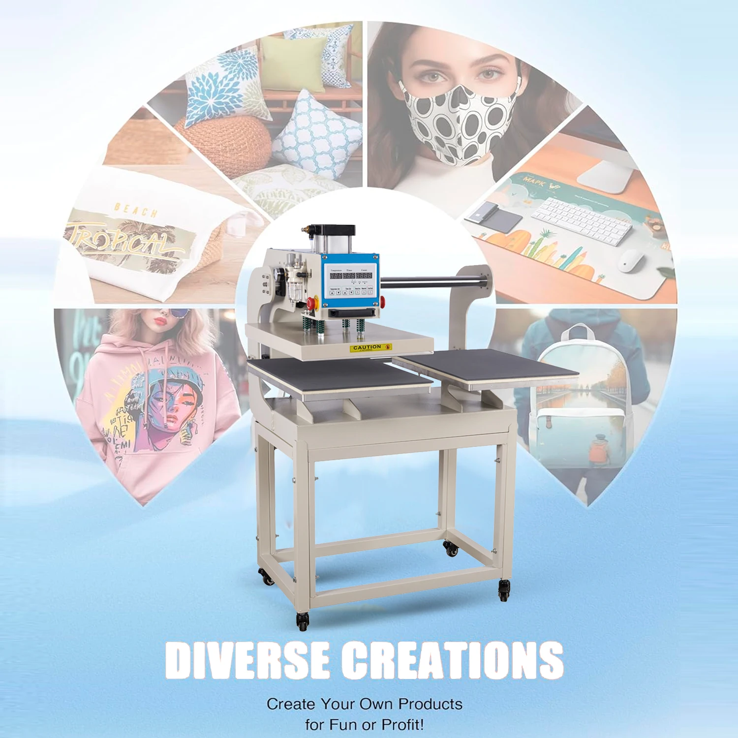 Pneumatic Heat Press Machine 16" X 24" Up-Sliding Dual-Platen T-shirt Heat Transfer Home DIY Auto Modes ＆ Safe Digital Control