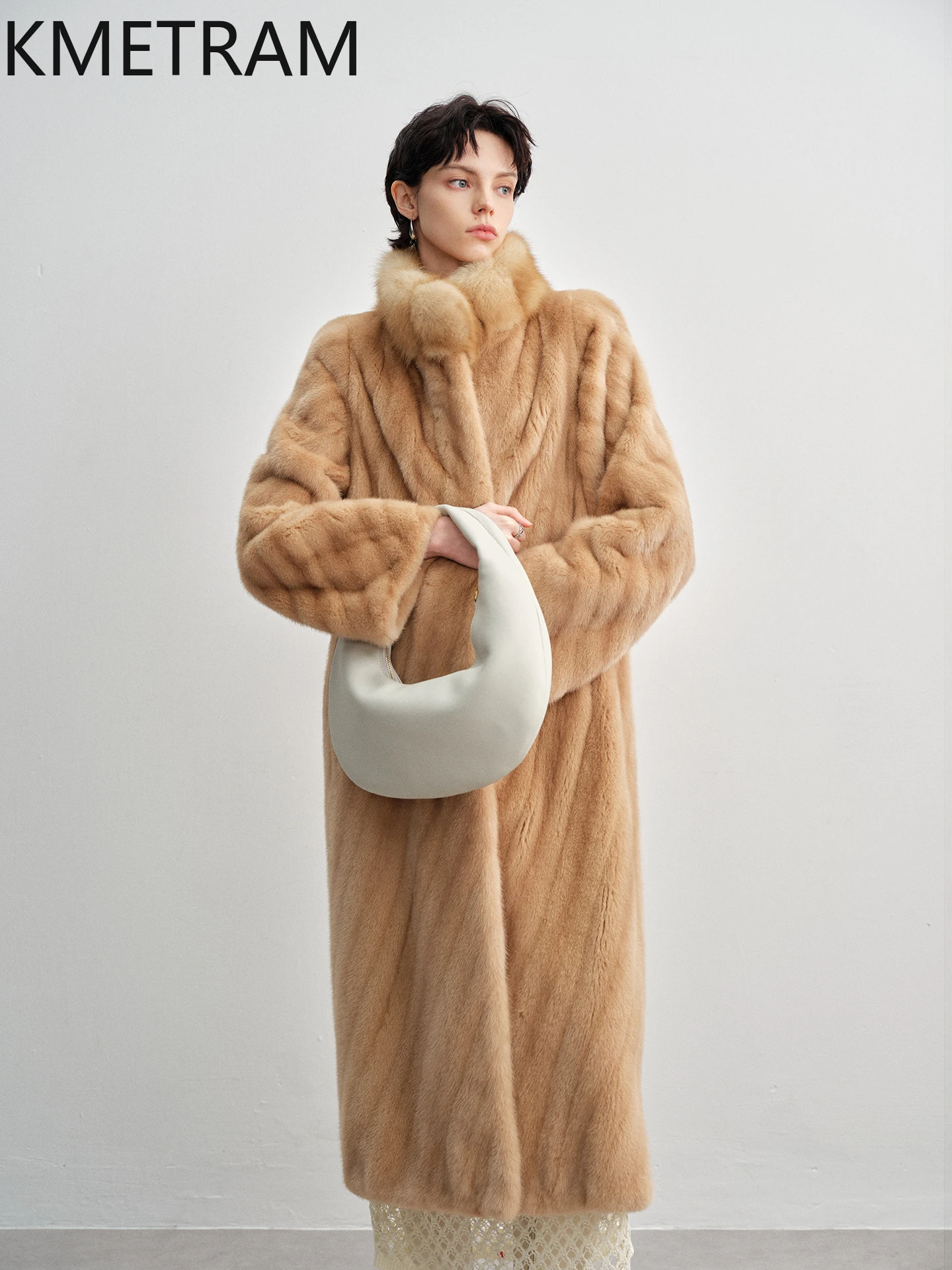 KMETRAM 100% Mink Fur Coat Woman Luxury Long Real Fur Jacket Detachable Sable Collar Winter Coats Women Clothing 2025 Fourrure