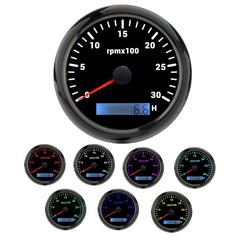 85MM Marine Tachometer 0-3000 RPMX Tachometer 7-Color Backlight Odometer Suitable For Marine Yacht Motorcycle