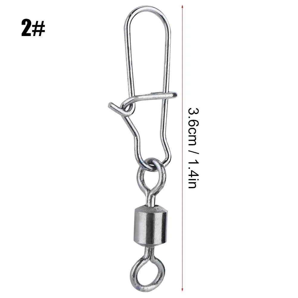 50PCS Stainless Steel Fishing Swivels & Snaps, Ball Bearing Rolling Hook Connectors for Carp Tackle, Sizes 2# to 8#