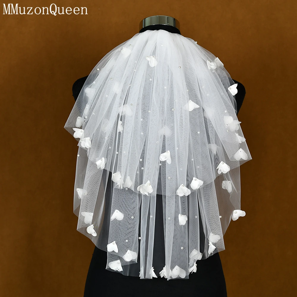 MMQ-Pequeno fresco branco pérola flor véu nupcial, headwear do casamento, curto, elegante, pomposo, Europa e Estados Unidos, Novo, M101Novo