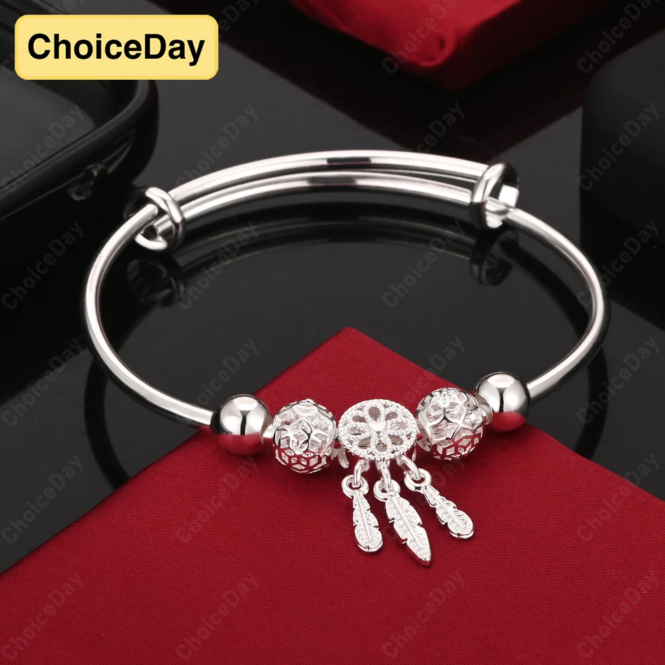 

ChoiceDay 925 Sterling Silver Dream Catcher Tassel Feather Round Bead Bracelet Women Party Jewelry Accessories