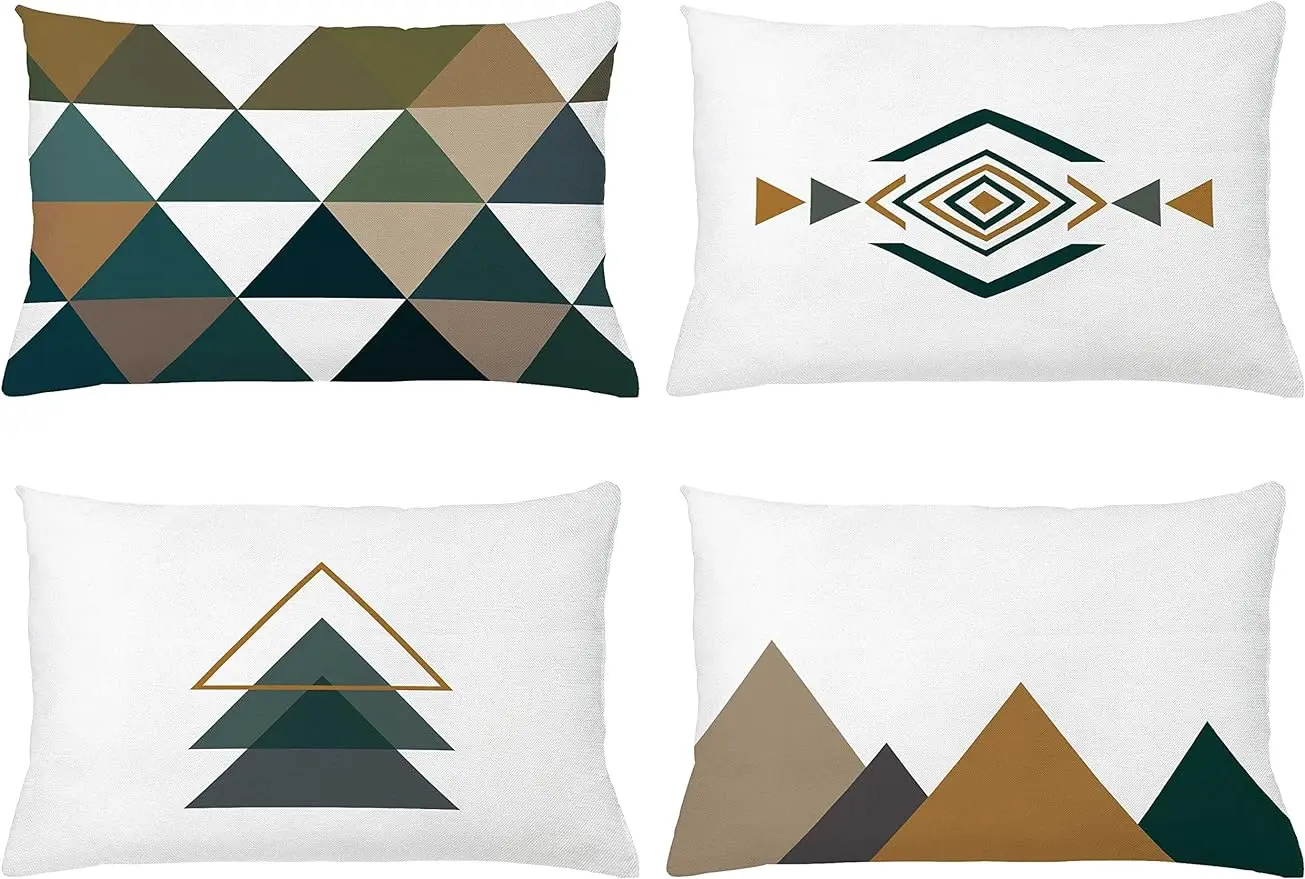 Geometric pillowcase, modern minimalist design with triangular polygon pattern print, 30X50cm lumbar pillowcase