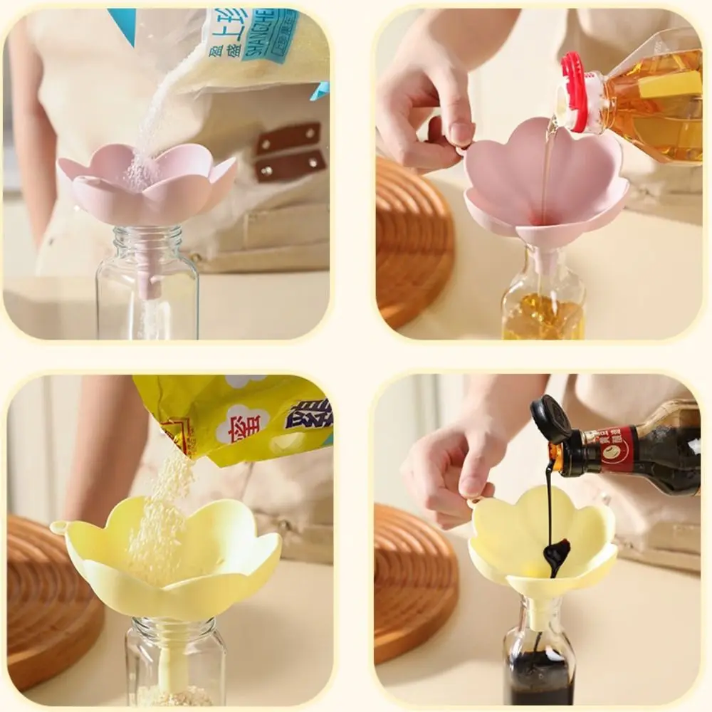 New Silicone Kitchen Liquid Funnel Flower Shaped Liquid Refilling Oil Funnel Wide Mouth Oil Refilling Kitchen Tool Kitchen Use