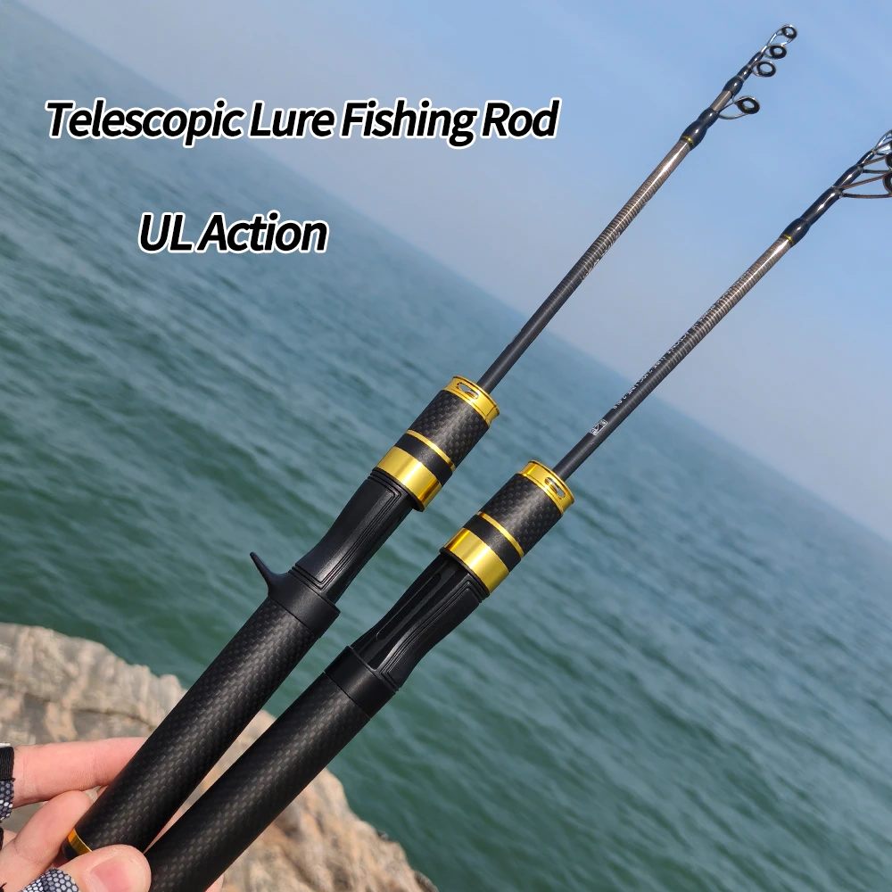 ROLLFISH Ultra-light Portable Telescopic UL Power Carbon Fiber Spinning/Casting Travel Fishing Rod for Trout & Bass