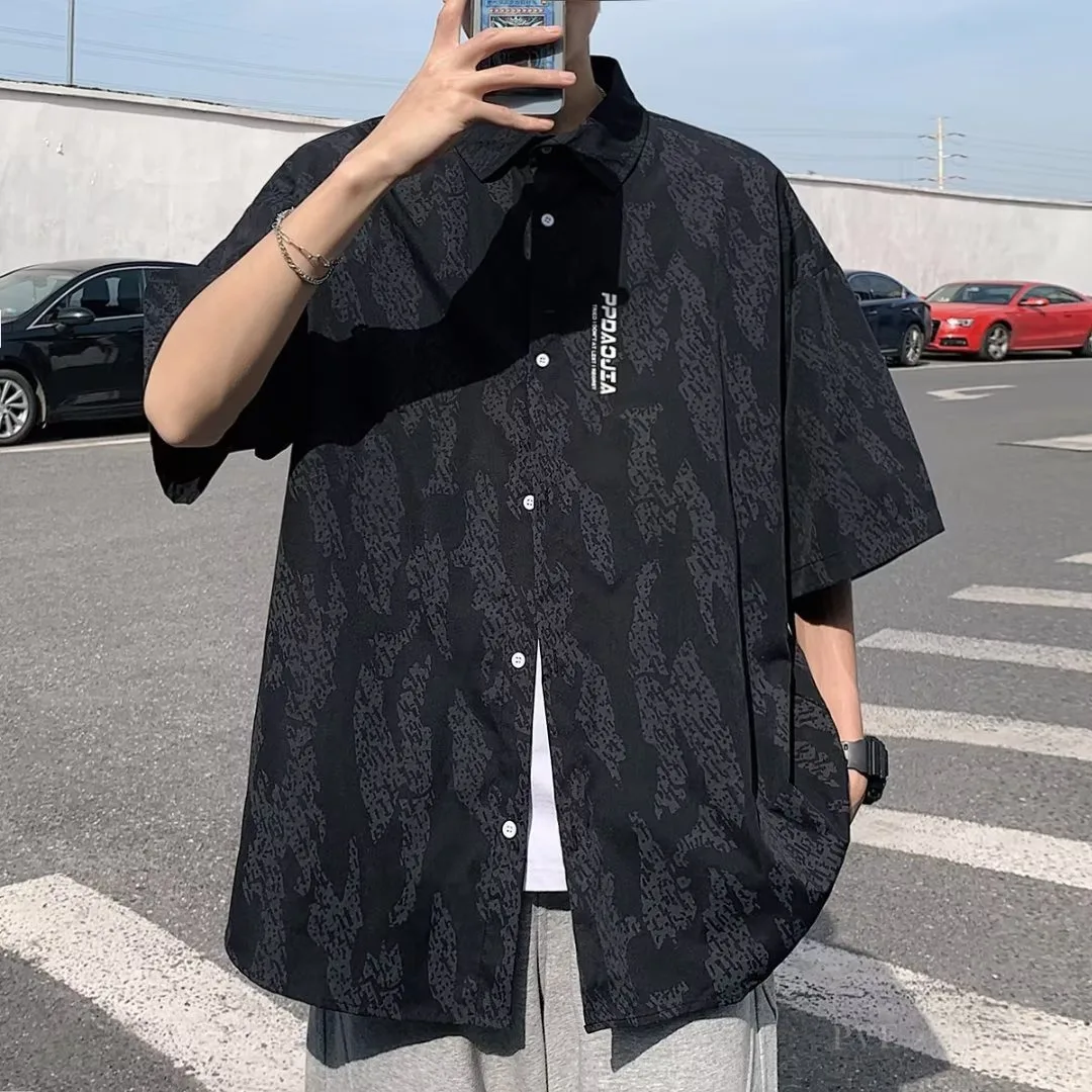 

Loose Casual Men's Short Sleeve Shirt Vintage Japanese Style Printed Summer New Fashion Breathable Ice Silk Unisex Open Cardigan