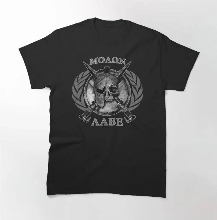 Sparta Warrior Skull Helmet Molon Labe T-Shirt 100% Cotton O-Neck Summer Short Sleeve Casual Mens T-shirt Size S-3XL