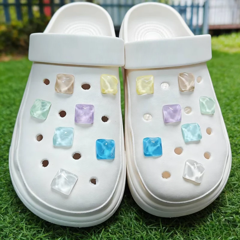 14PCS Cute Girl Ice Cube Shoe Charms DIY Hole Shoe Accessories Designer Quality Garden Decorations Gift for Girls