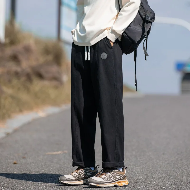 

Autumn New Korean Style Elastic Waist Casual Pants Cargo for Men Stretch Straight Drawstring Harem Jogging Sports Long Pant Male
