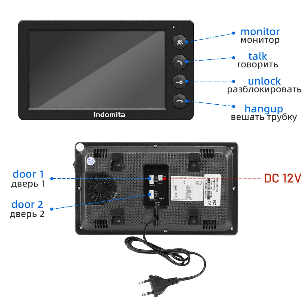 Video Intercom for Home,Video Door Phone Interfone 4 wire,Outdoor Waterproof IP65,Night Vision,Talk,Unlock,Support AC 110V-240V