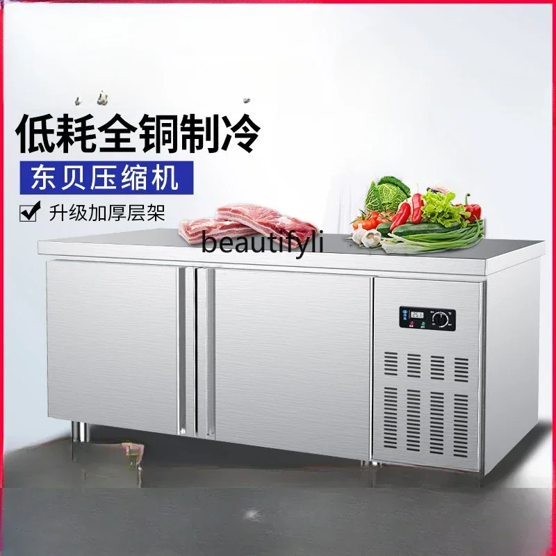 Refrigerated Table Cabinet Freezer Industrial Refrigerator Flat Cold Fresh Water Bar Chopping Board Freezer Commercial Use