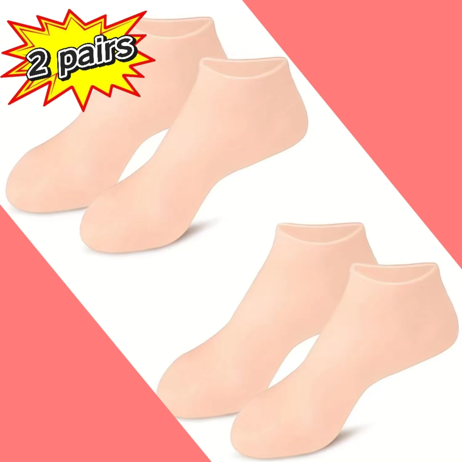 

[Доставка по месту жительства] 2 пары (4 штуки) силиконовых увлажняющих носков для ног | Многоразовые гелевые носки для SPA-процедур, увлажняющие, отшелушивающие