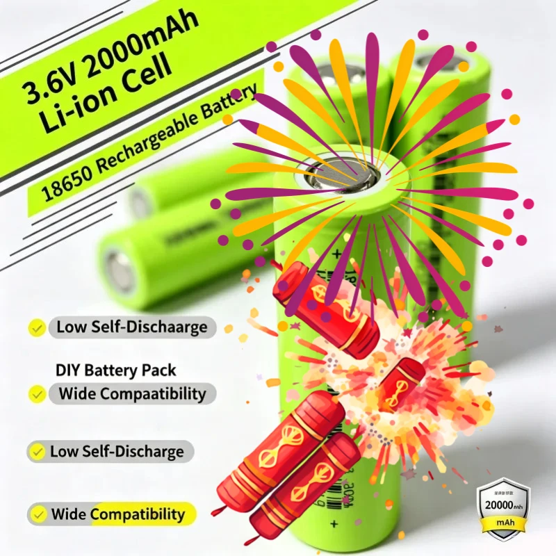 2000mAh 3.6V 18650 Lithium‑Ion Replacement Cell Suitable For Torches Power Banks Hand‑held Tools Compact Equipment