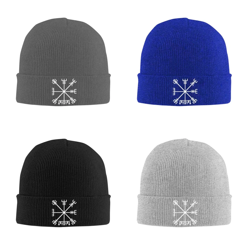 v-Viking v-Vegvisir Unisex Knitted Hat Outdoor Warm Men Solid Color Crimping Skullies Beanie Cap Hip Hop