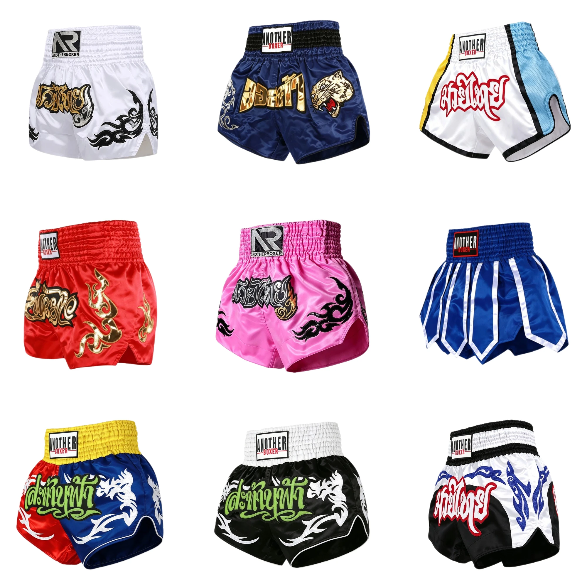 Muay Thai Boxshorts Leichte Satin-Kickboxhosen Retro Tiger Kampfshorts für Kampfsport MMA BJJ Grappling Training