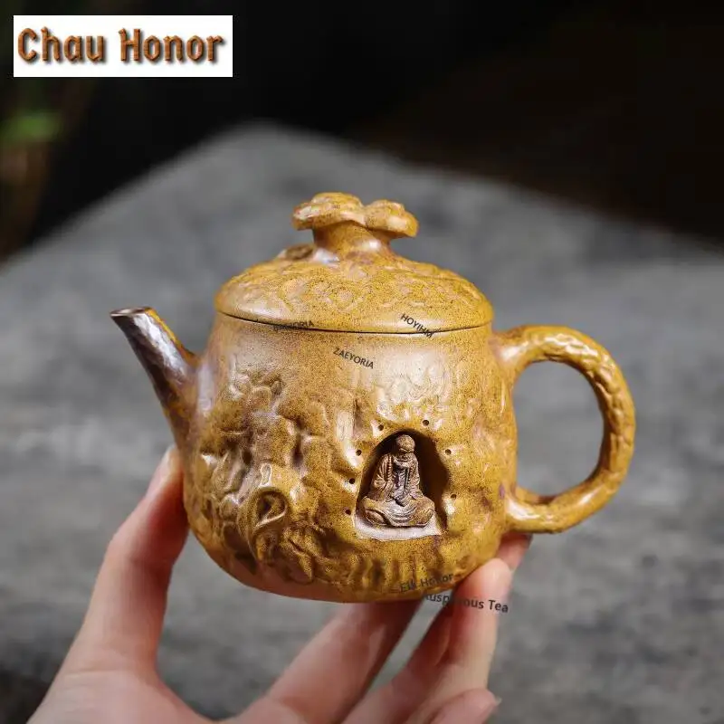 ZAEYORIA 200ml Vintage Yixing Purple Clay Teapots Handmade Lingzhi Bodhidharma Pot Raw Ore Mud Kettle Zisha Tea Set Tea Items