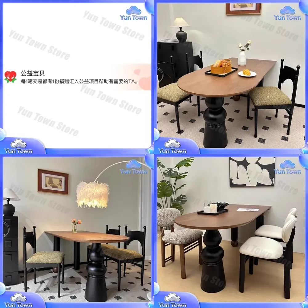 French Retro Semi-Circular Solid Wood Dining Table for Small Apartment Household Antique Desk Designer Creative Long Table