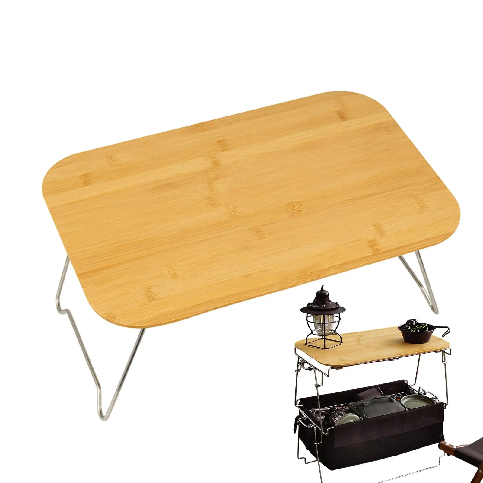 

Camping Table Foldable Wooden Backyard BBQ Desk Small Portable Camping Furniture Table For Patio Tailgating RV Travel Barbecue