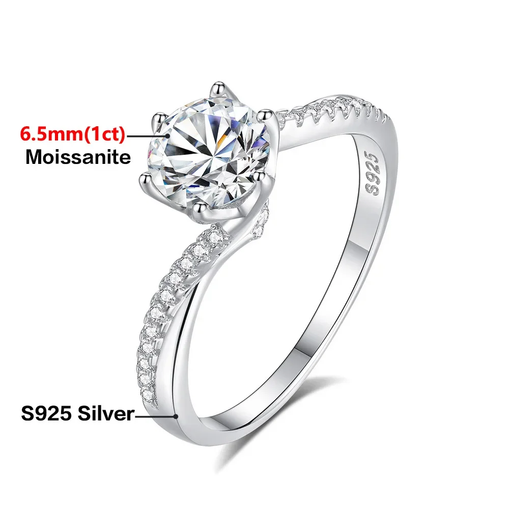 D VVS1 Moissanite Rings for Women Sparkling Diamond with Certificate Original 925 Sterling Silver Plated 18k White Gold Jewelry