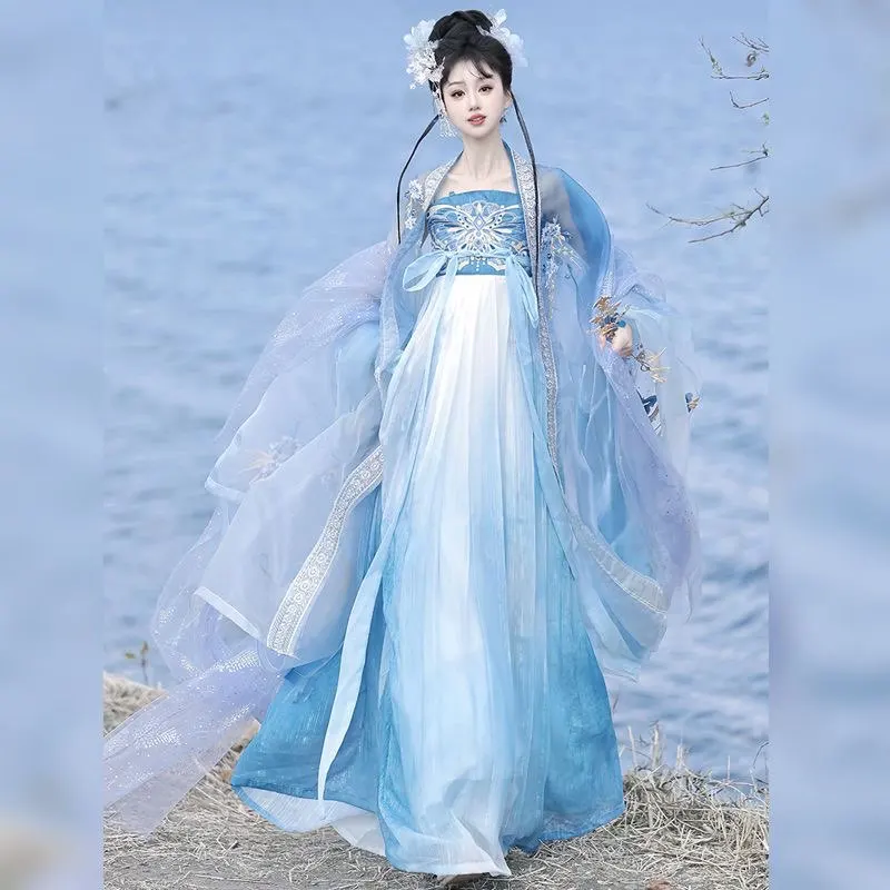 

Hanfu Dress Women Chinese Traditional Blue Embroidered Hanfu Dress Female Halloween Cosplay Costume Hanfu Dress Plus Size