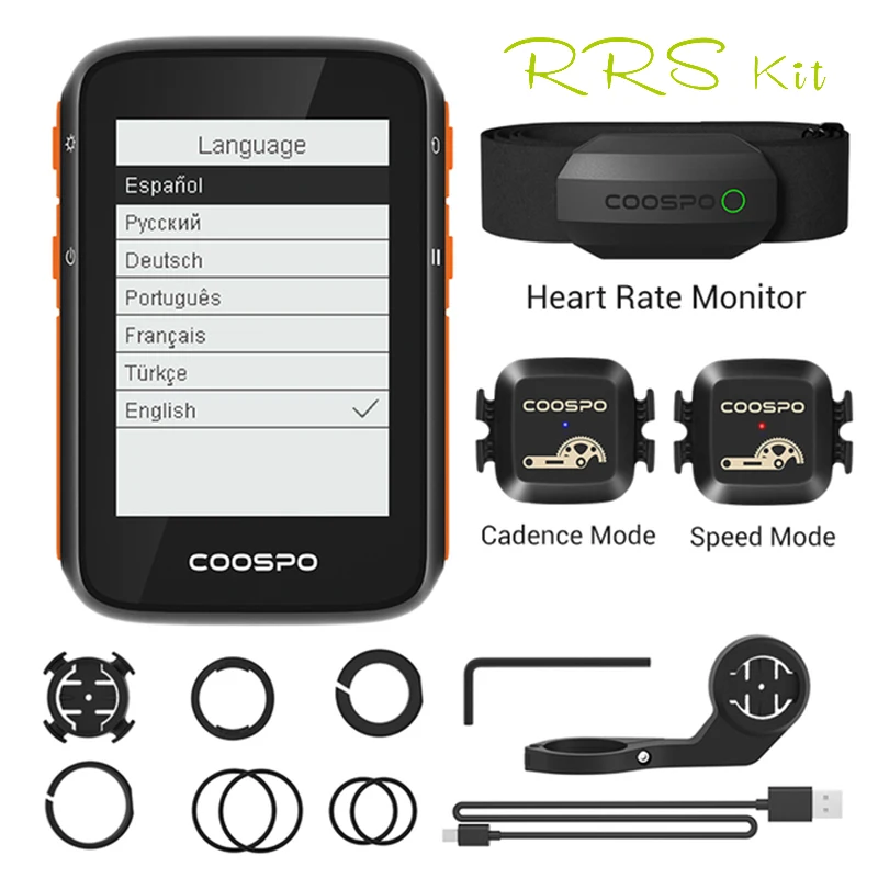 Coospo BC200 GPS Bike Computer 2.4inch ANT Bluetooth 5.0 Bicycle Speedometer Odometer Multi Language Cycling Support Holder