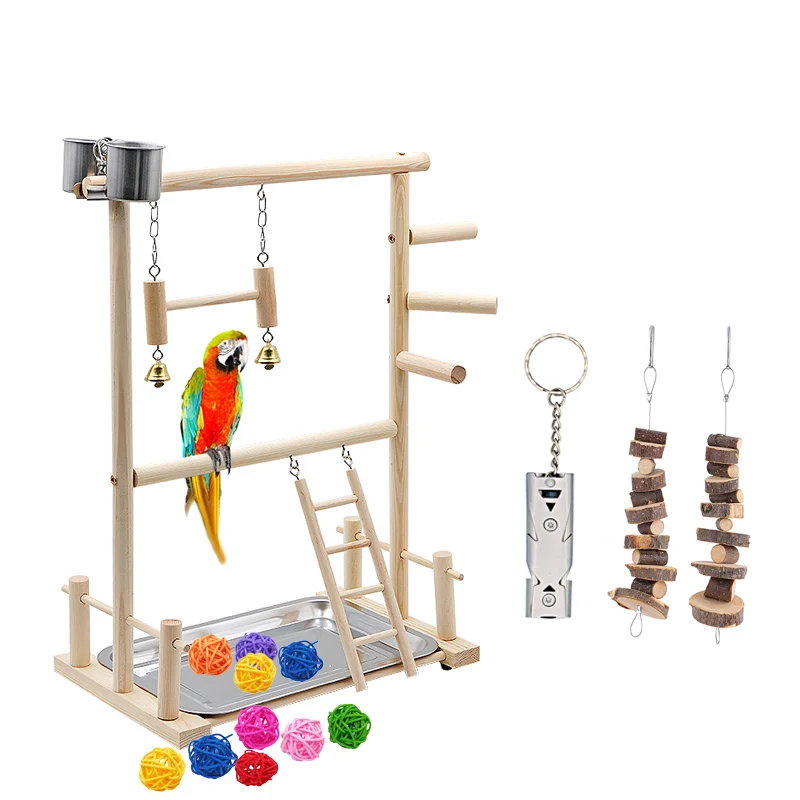 

1set Parrot solid wood game stand with bird house Parrot stand stand perch ladder toy bird swing playground