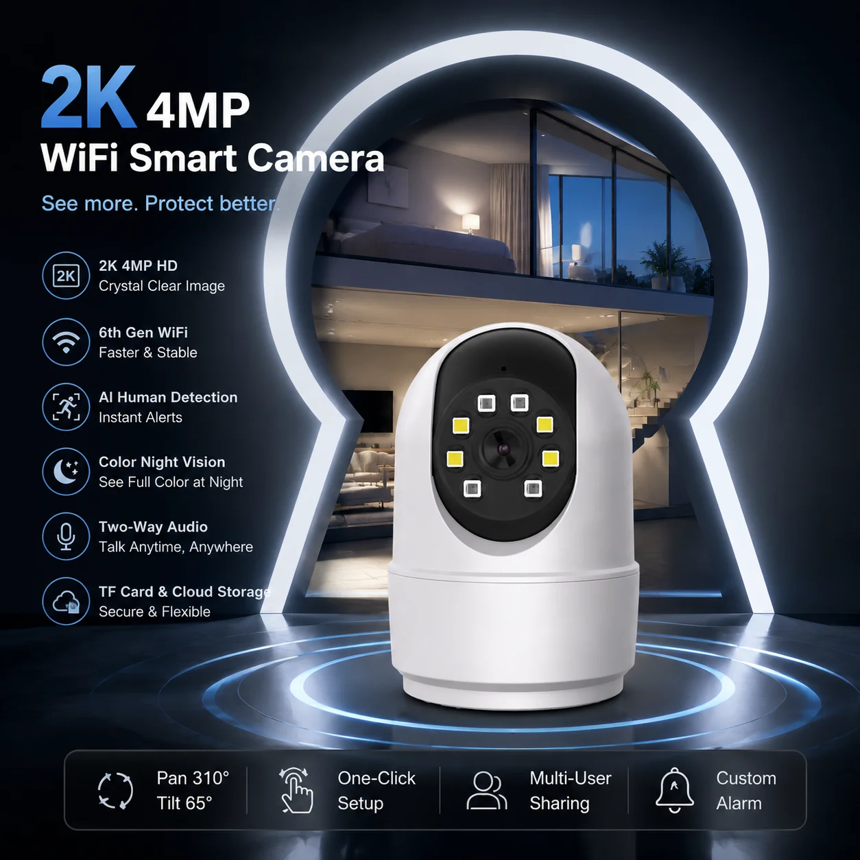 5MP WiFi Baby Monitor Camera Indoor Security Camera Auto Tracking Human Detection Night Vision Two Way Audio Wireless Home CCTV