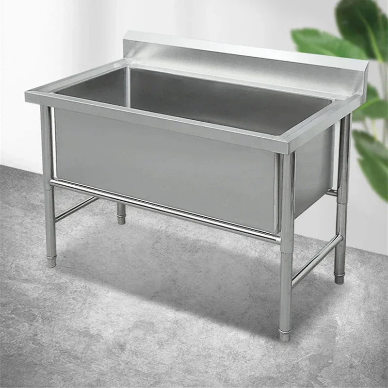 Commercial Stainless Steel Kitchen Sinks Single Washing Sink Kitchen Accessories Thicken Deepen Large Sink for Restaurant Floor